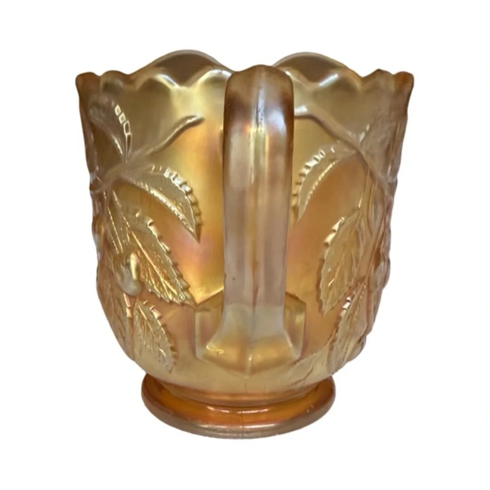 Vintage Marigold Carnival Glass Creamer with a Drop Cherry Pattern